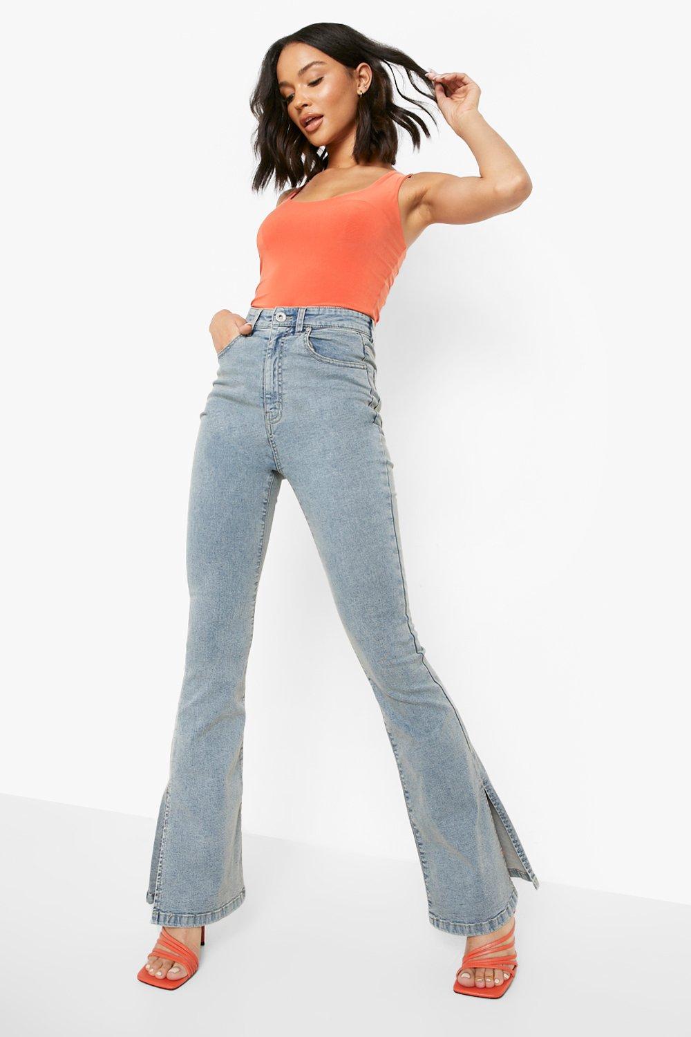 Butt Shaper Split Hem Flared Jeans | boohoo